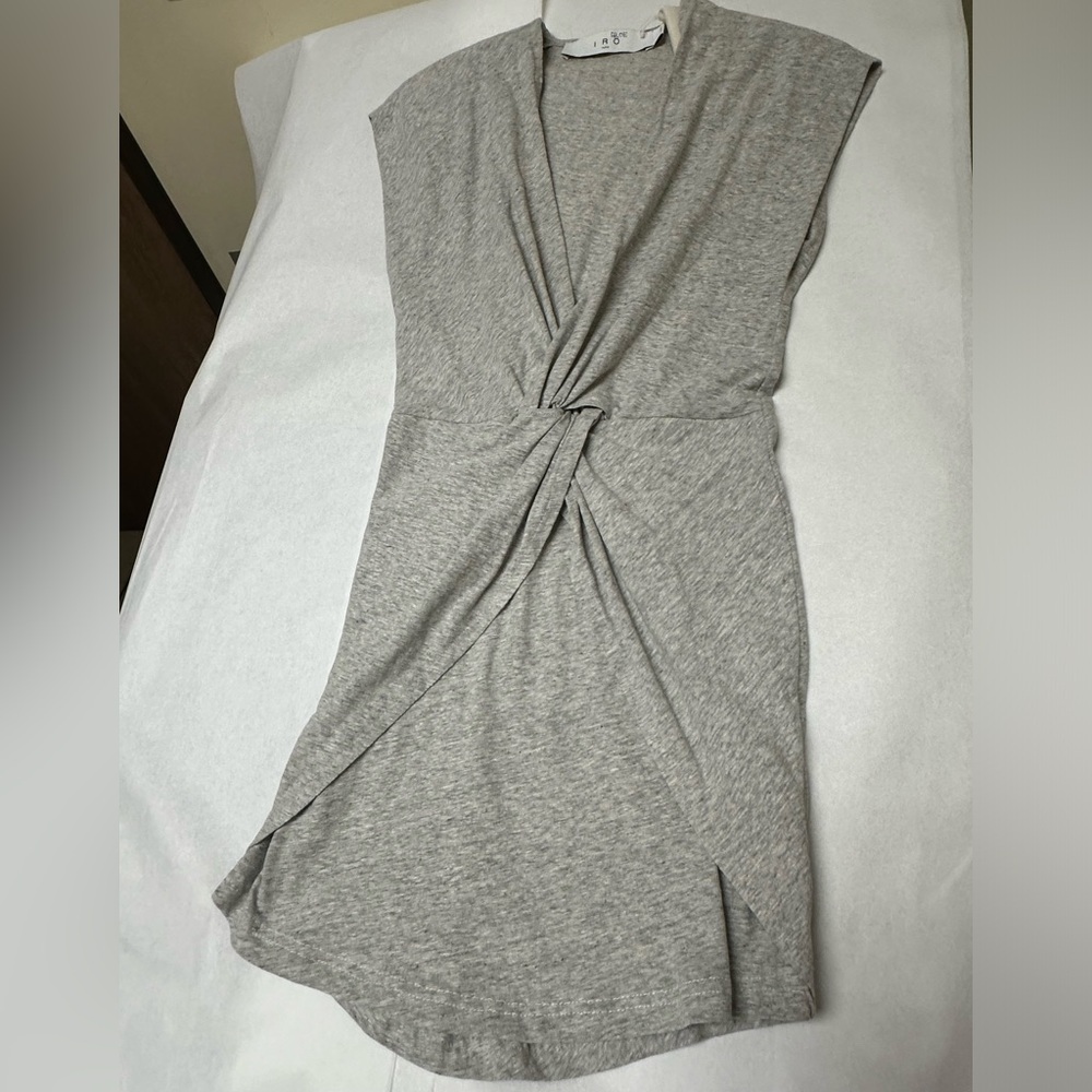 Iro Gray Solid Tizana Sleeveless V-Neck Mini Dress - image 5